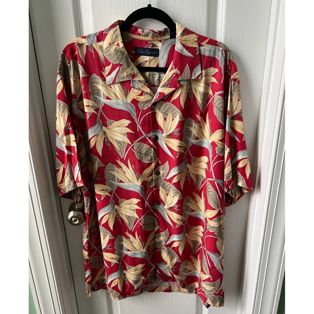 Reyn‎ Spooner Mens Shirt Red Multicolor Bird of Paradise Short Sleeve Size L